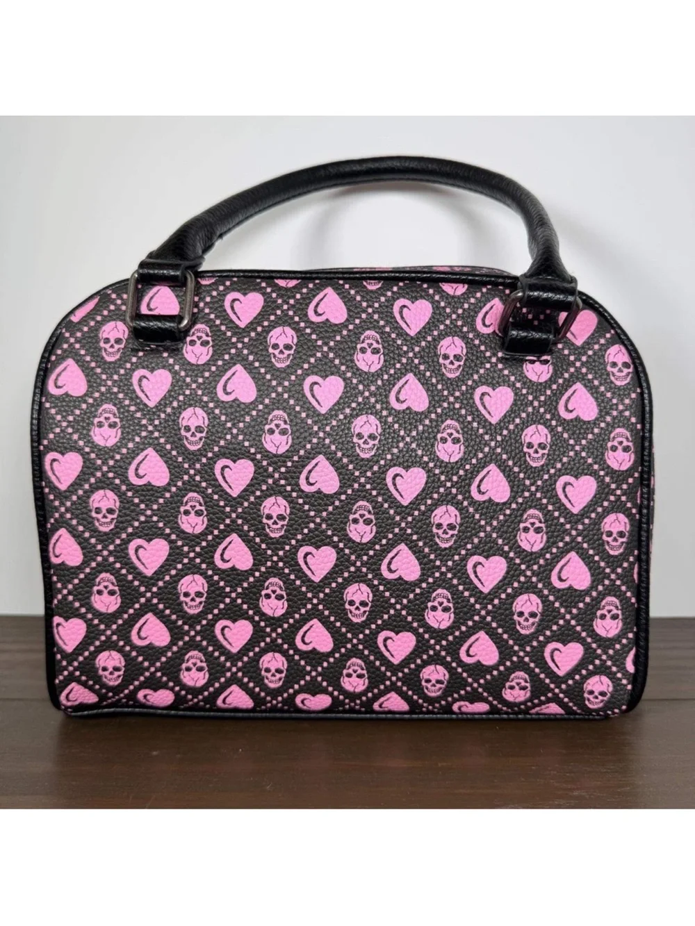 Ed Hardy Black and Pink Rhinestone Skull Satchel